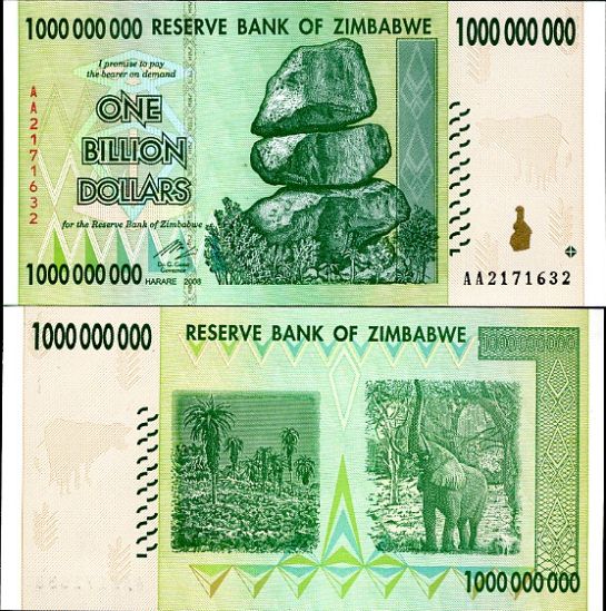 1 bilión dolárov Zimbabwe 2008