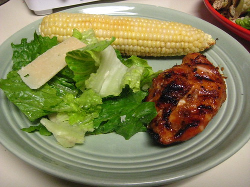 Grilled chicken (with Island Soyaki) corn and salad