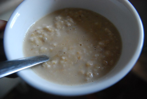 Oatmeal with peanut butter and almond milk