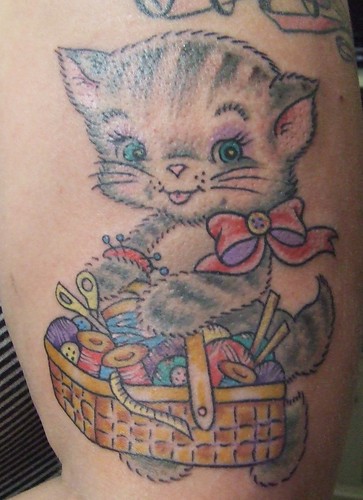 Sewing Kitty tattoo by Kittyrobot jodie