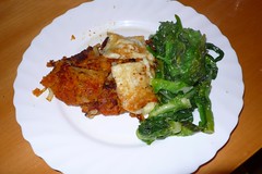 Kumara 'rosti' with fried haloumi and garlic greens