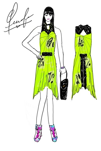 jennifer choi designs lime green and black dress