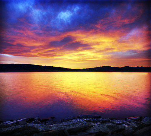utah lake sunset shot composite