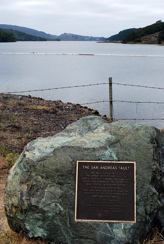 San Andreas Fault marker on top of the dam