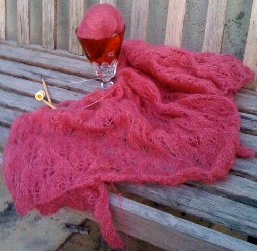 Rowan Kidsilk Haze lace shawl in progress