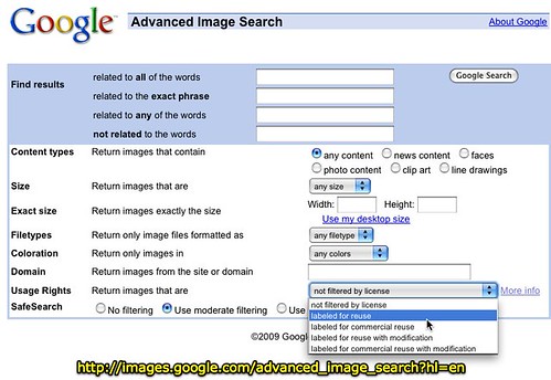 Google Advanced Image Search with Creative Commons Filtering