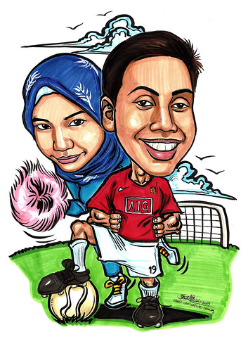 Couple caricatures - Man-U soccer player & cheerlady A4