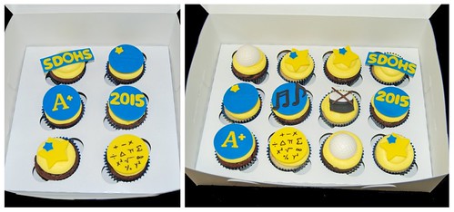 blue and yellow 8th grade graduation cupcakes