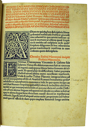 Large woodcut initials in Eusebius Caesariensis: Chronicon
