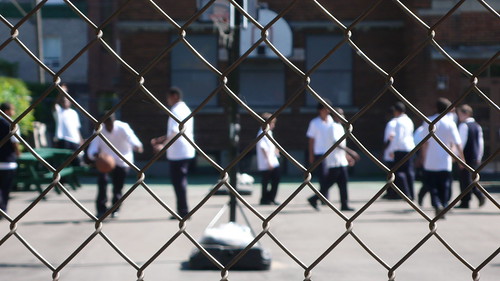 School in a mesh wire fence in Montréal