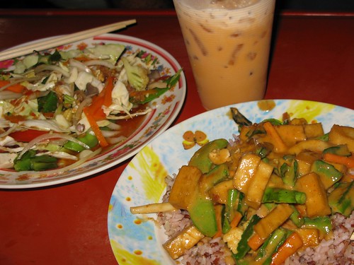 Mmmm...spicy coconut tofu and spicy salad on the street - Bangkok, Thailand