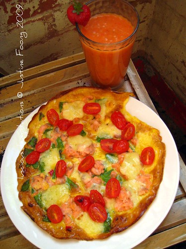 Smoked Salmon and Tomato Fritata with a Strawberry Smoothie - Saturday Lunch