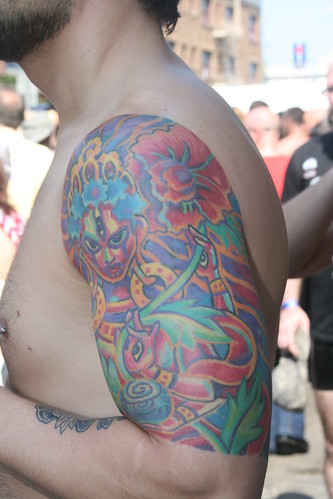 colorful flower sleeve tattoos