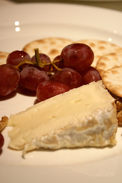 Brillat-Savarin Single Cheese Serving with Walnuts, Seedless Grapes and Crackers