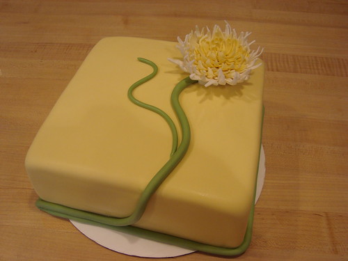 Yellow Square Cake w/Fondant Mum