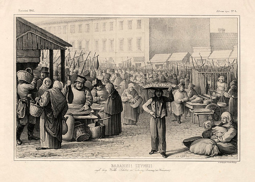 006-Mercado venta de dulces y jamon en primer plano-Varsovia 1841-Album de dibujos de Varsovia- Piwarski