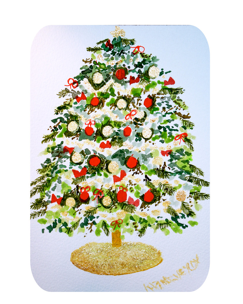 Original Watercolor Painting of a Christmas Tree