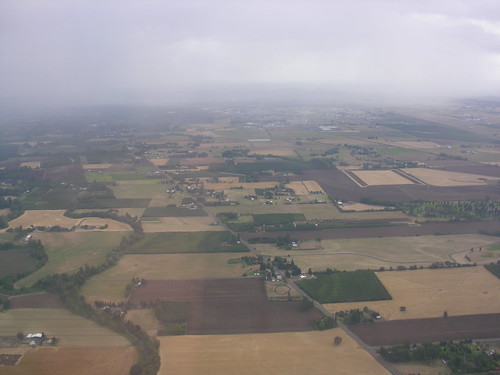 Patchwork quilt of farmland near Eugene Airport
