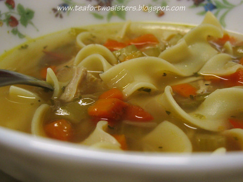Chicken noodle soup, closeup
