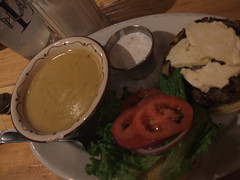 Avgolemono soup and ouzo feta burger