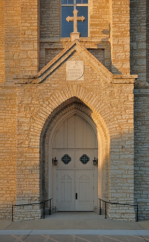 Saint Dominic Roman Catholic Church, in Breese, Illinois, USA - front door