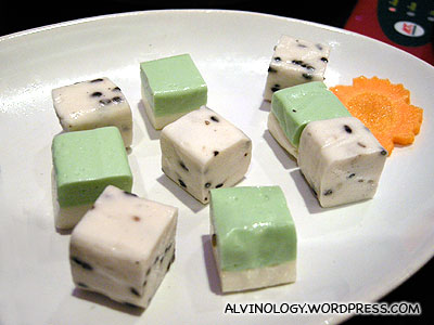 Green tea and red bean tofu fish cakes
