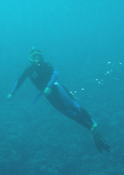 Marge snorkeling the reef in Tonga