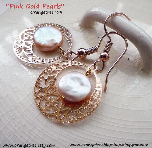 pink gold pearls earrings