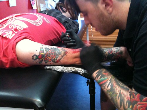 Me getting my butterfly tattoo from Eddy at Hold Fast Tattoo in Burwood, 