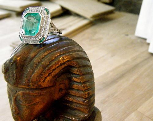 Engagement Rings 1950s Emerald Diamond Stunner