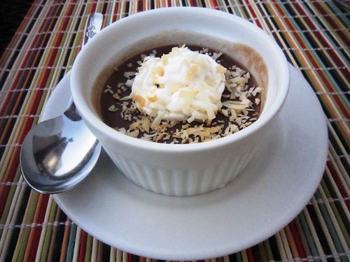 Chocolate cup with whipped cream and coconut, take four