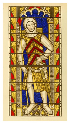 005-Gilbert de Clare conde de Gloucester 1340 vitral de la abadia de Tewkesbury-Dresses and decorations of the Middle Ages 1843- Henry Shaw