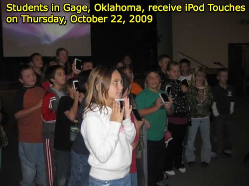 Students in Gage, Oklahoma, receive iPod Touches on Thursday, October 22, 2009