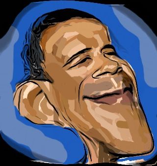 Incomplete Obama caricature drawing with iPhone