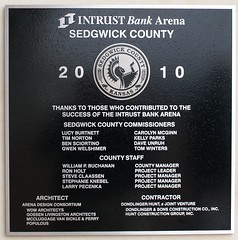 The commemorative plaque on the Intrust Bank Arena in downtown Wichita, Kansas.