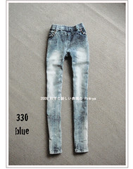 330(( PINK-YA )) * A660009 * 韓組 : 釘釦口袋反白刷色彈性窄管單寧褲 blue
