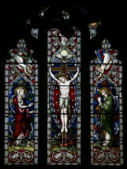 Stained glass crucifixion Hardman Byfield
