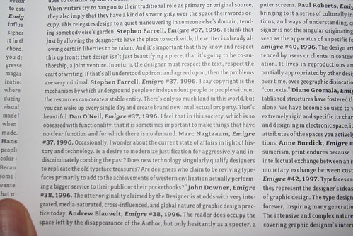 Emigre 70 > I'm quoted on the inside front cover.