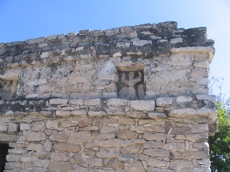 View of the carvings at the top of El Castillo