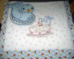 spring tea towel and matching potholder made for a swap