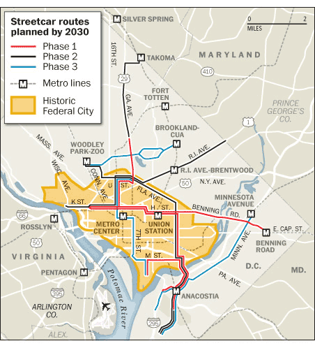 Proposed DC streetcar alignments