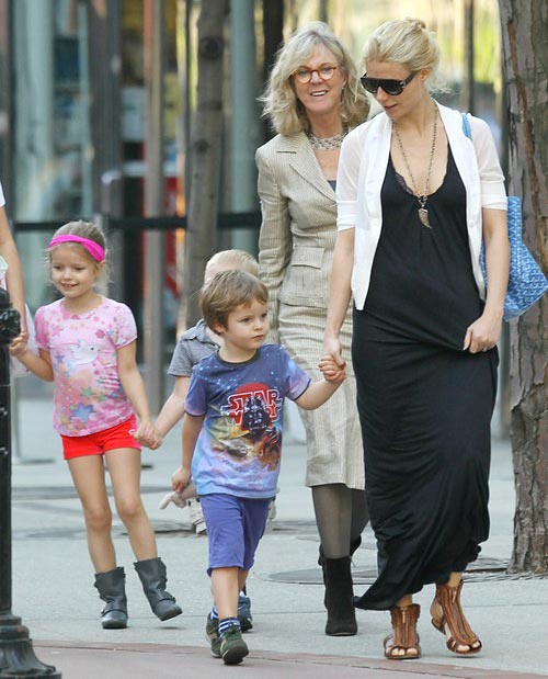Gwyneth Paltrow and Apple, 6, and Moses, 4 and Mom Blythe Danner in NYC by Candy_Kirby