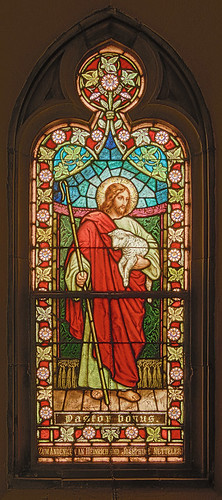 Saint Francis de Sales Oratory, in Saint Louis, Missouri, USA - stained glass window of the Good Shepherd
