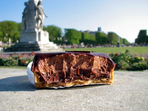 photo dun délicieux gâteau Pierre Hermé en cour de dégustation au Jardin du Luxembour de Canon S3 IS in Paris, France utilisée sous licence cc 