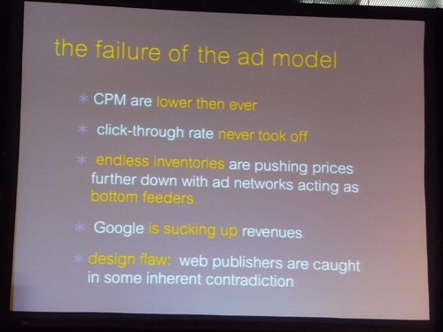 Advertising model is unable to support quality journalism, need to use hybrid model of advertising + other revenue sources