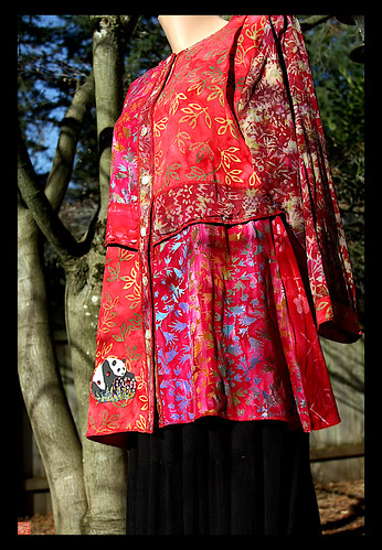 "IN THE SHADE OF THE LOLLIPOP TREES" ...One of a kind panda batik jacket by Sandra Miller 2009