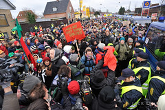 Police and protesters outside the Bella Centre, December 16, 2009 (Photo by Jack Lenk)