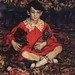 Konchalovsky, Portrait of Kamushka Benediktova on the flamboyant carpet with toys, 1931