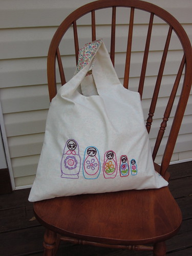 Embroidered Matryoshka Russian Dolls Carry-all Tote (front)