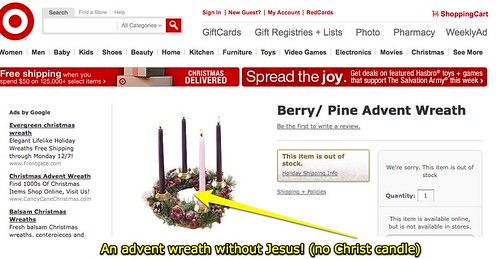 An advent wreath without Jesus! (no Christ candle)